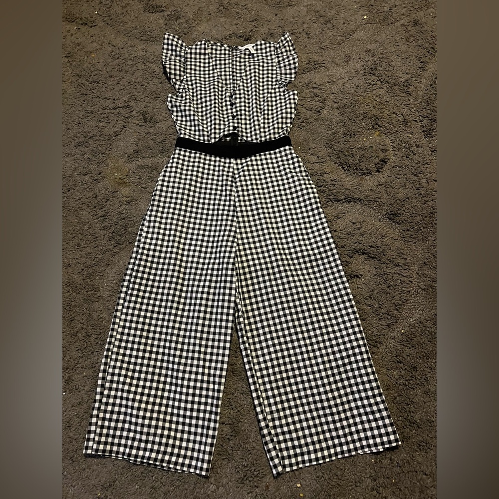 BCBG Eneration Checkered Jumpsuit w/ Ruffled Sleeves & Elastic Waistband Size 2